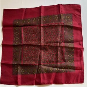 Vintage Burgundy Paisley Silk Pocket Square made in England 19” x 19”